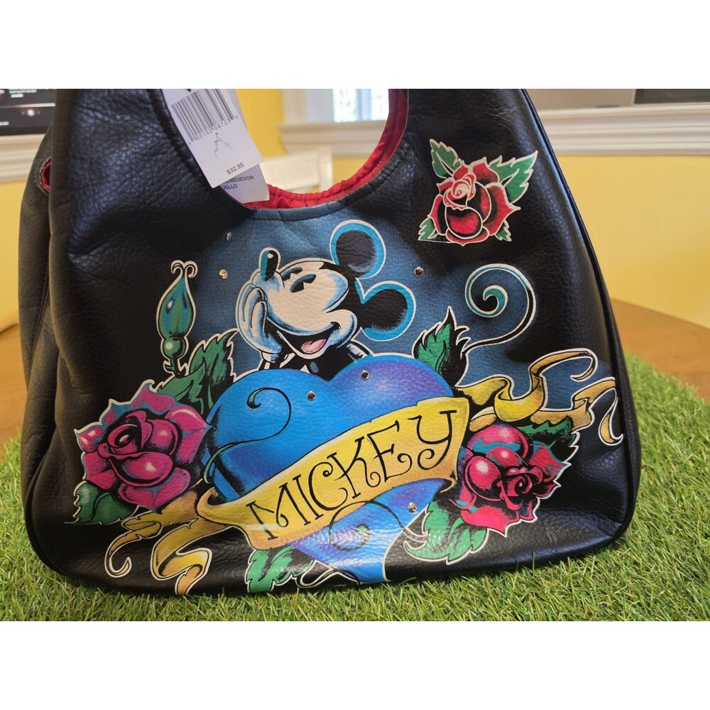 Mickey Mouse Tattoo Style Purse Y2K Punk Rock Shoulder Bag Black Red Lined NWT - Picture 2 of 16